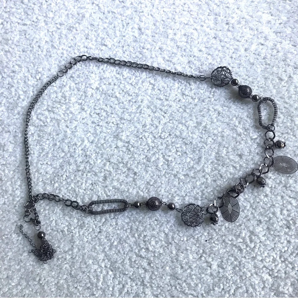 Like New! Vintage-Inspired Black Metal Chain Belt with Pendant Accents